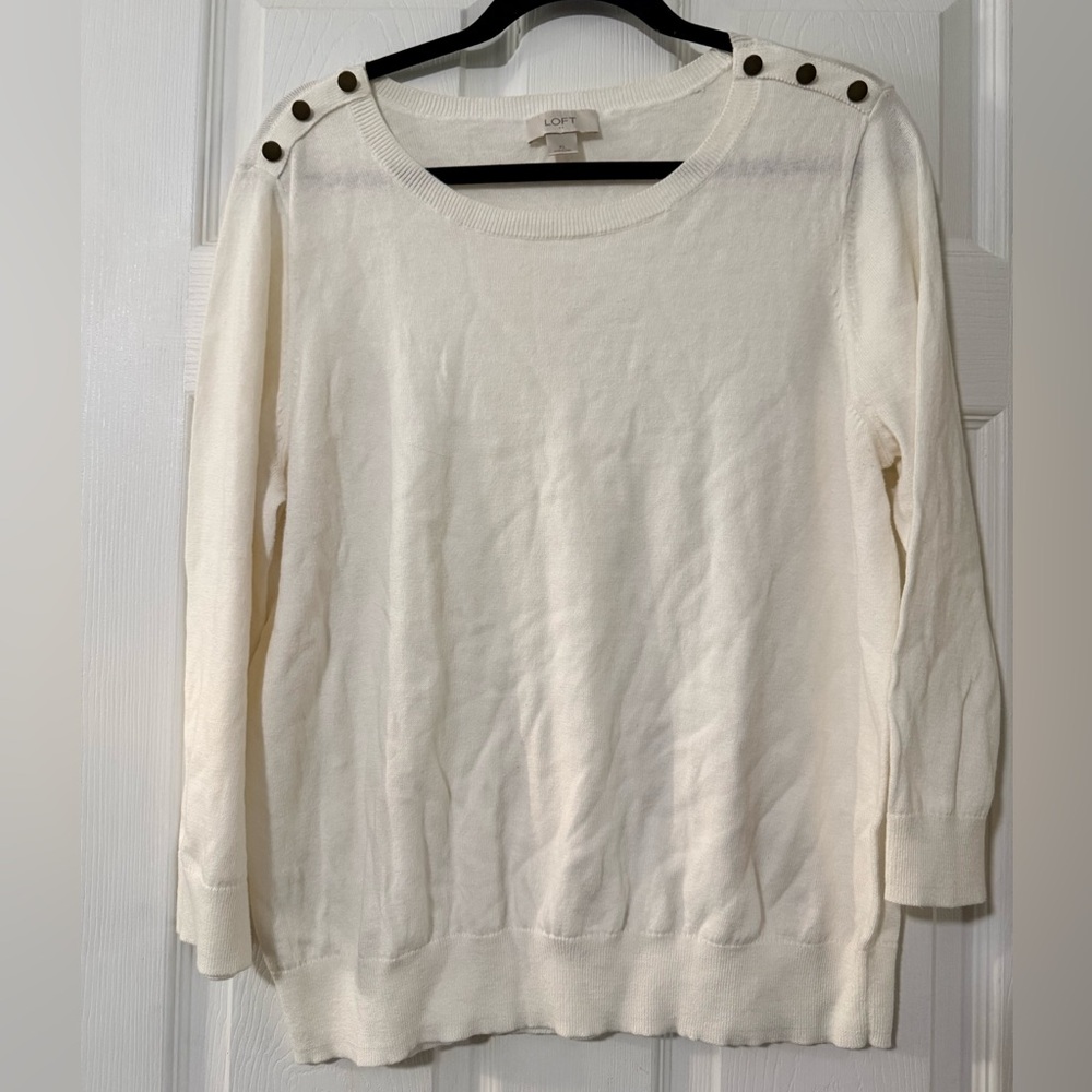LOFT Cream Sweater with Button Accents
